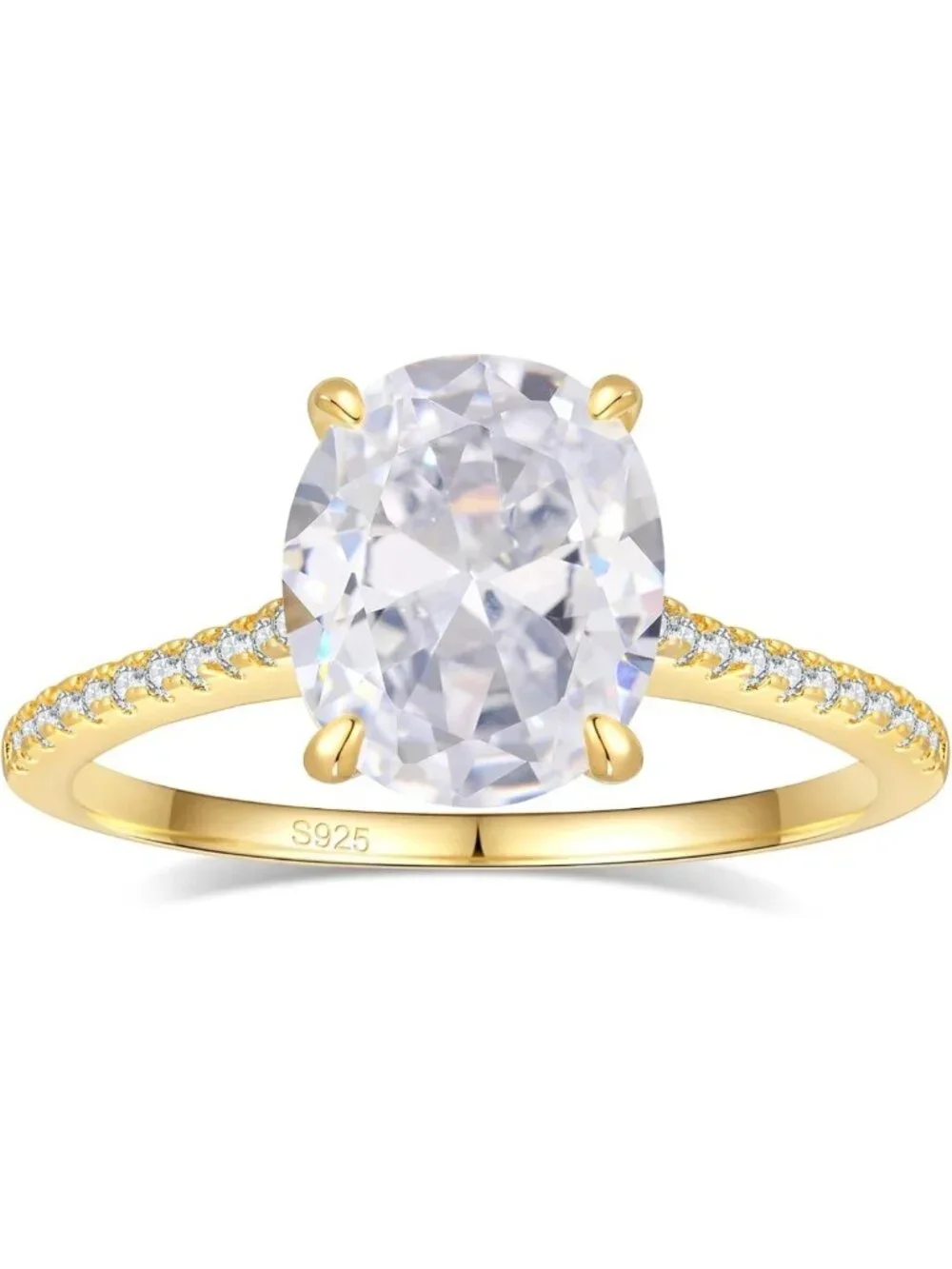 Stunning 925 Sterling Silver CZ Engagement Rings, 18K Gold Plated, Various Cuts